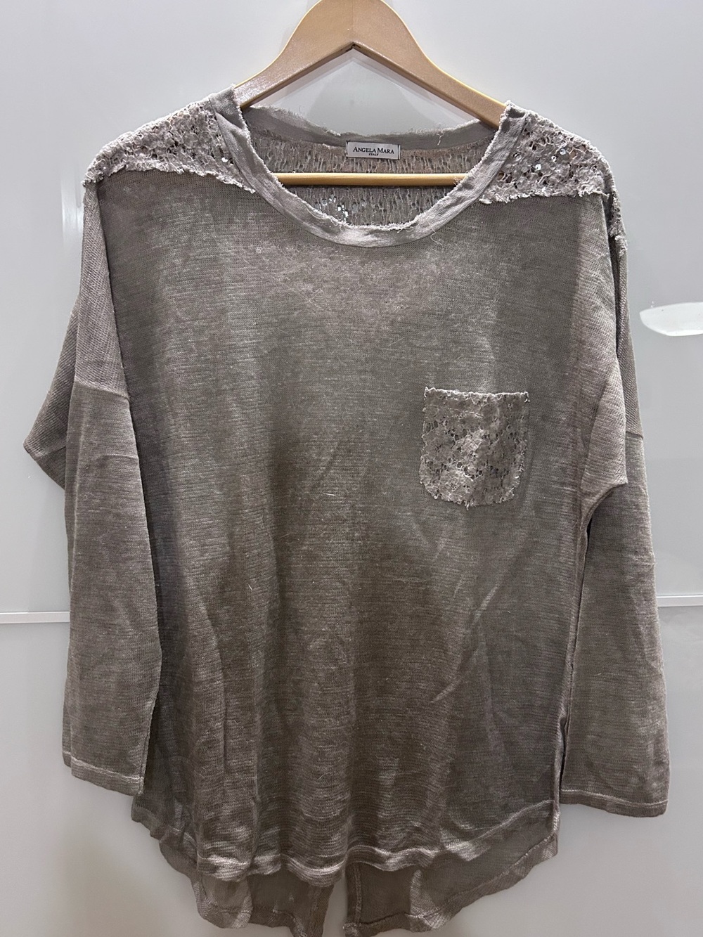 Angela Mara Taupe Lace Trim Pullover from Italy